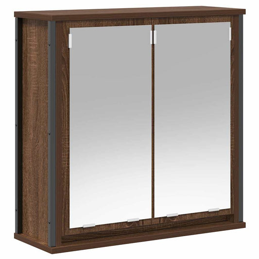 Baderoms veggskap med speil brun eik 60x21x60 cm