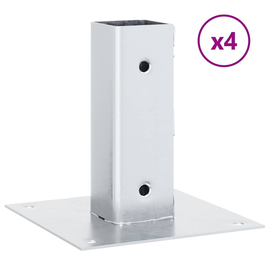 Stolpebunner firkantet 4 stk sølv 46x46 mm galvanisert stål