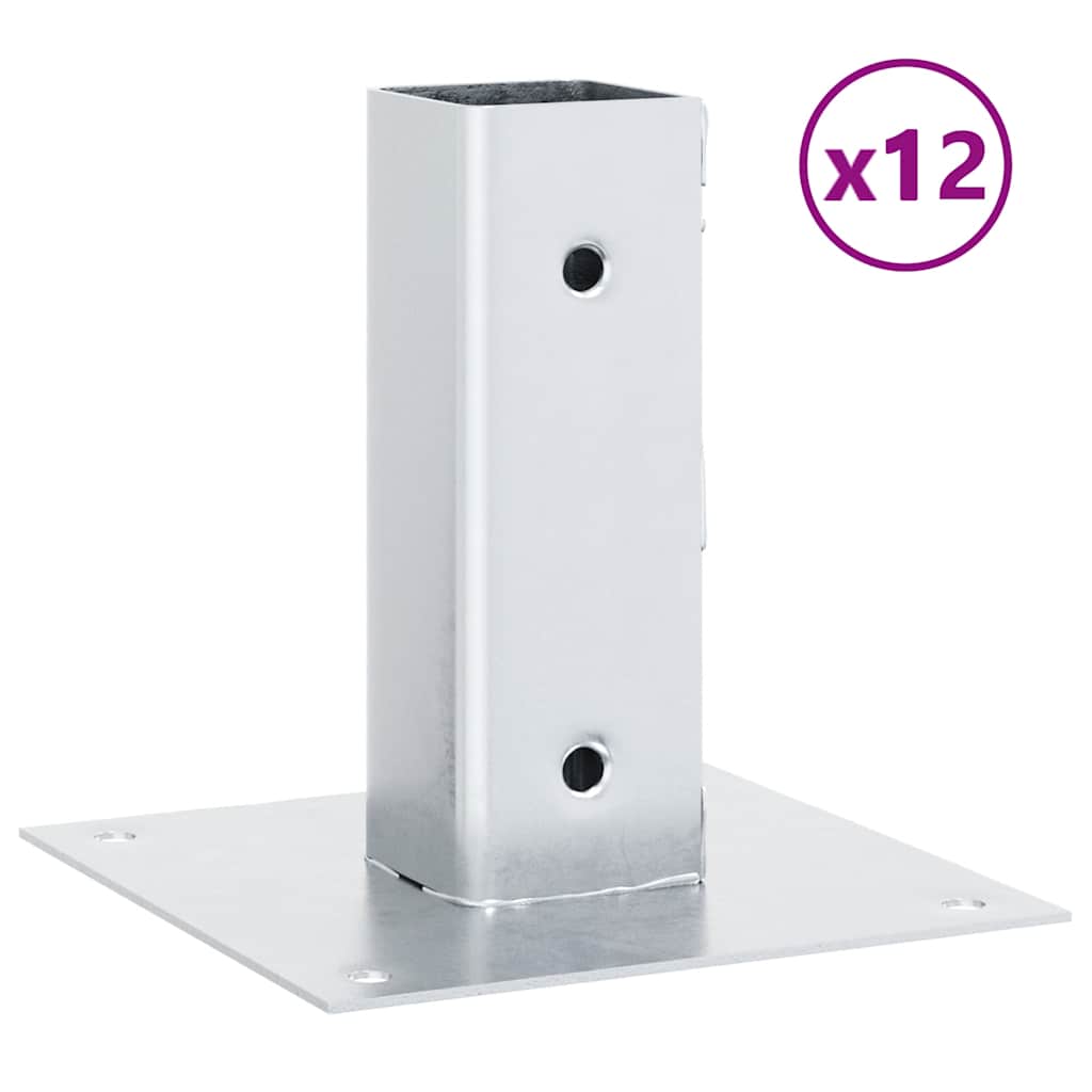 Stolpebunner firkantet 12 stk sølv 51x51 mm galvanisert stål
