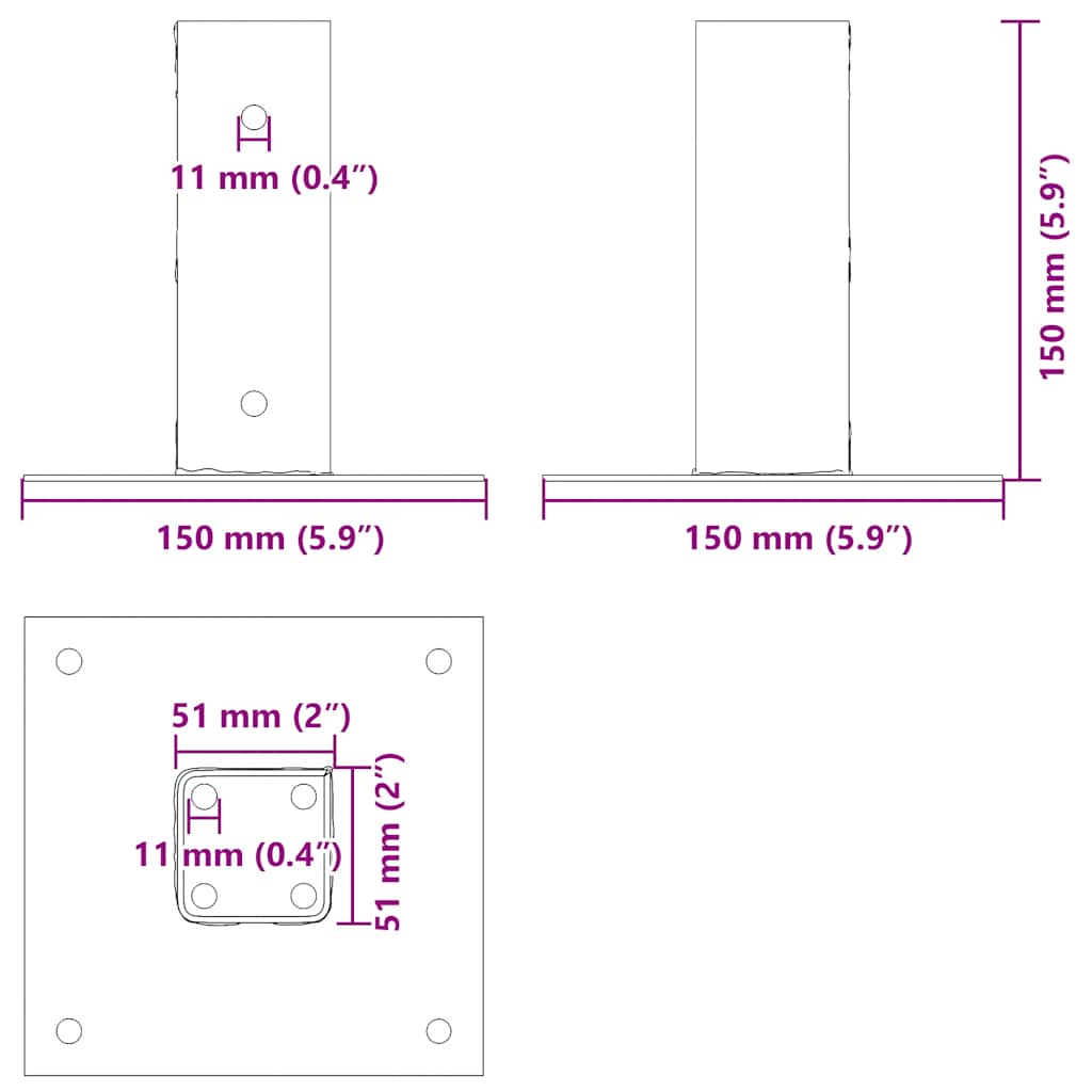 Stolpebunner firkantet 12 stk sølv 51x51 mm galvanisert stål