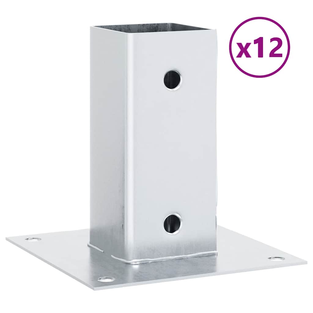 Stolpebunner firkantet 12 stk sølv 71x71 mm galvanisert stål