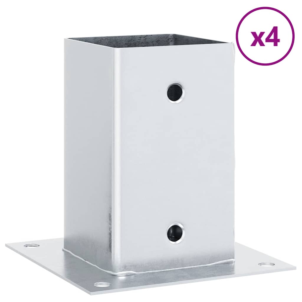 Stolpebunner firkantet 4 stk sølv 81x81 mm galvanisert stål