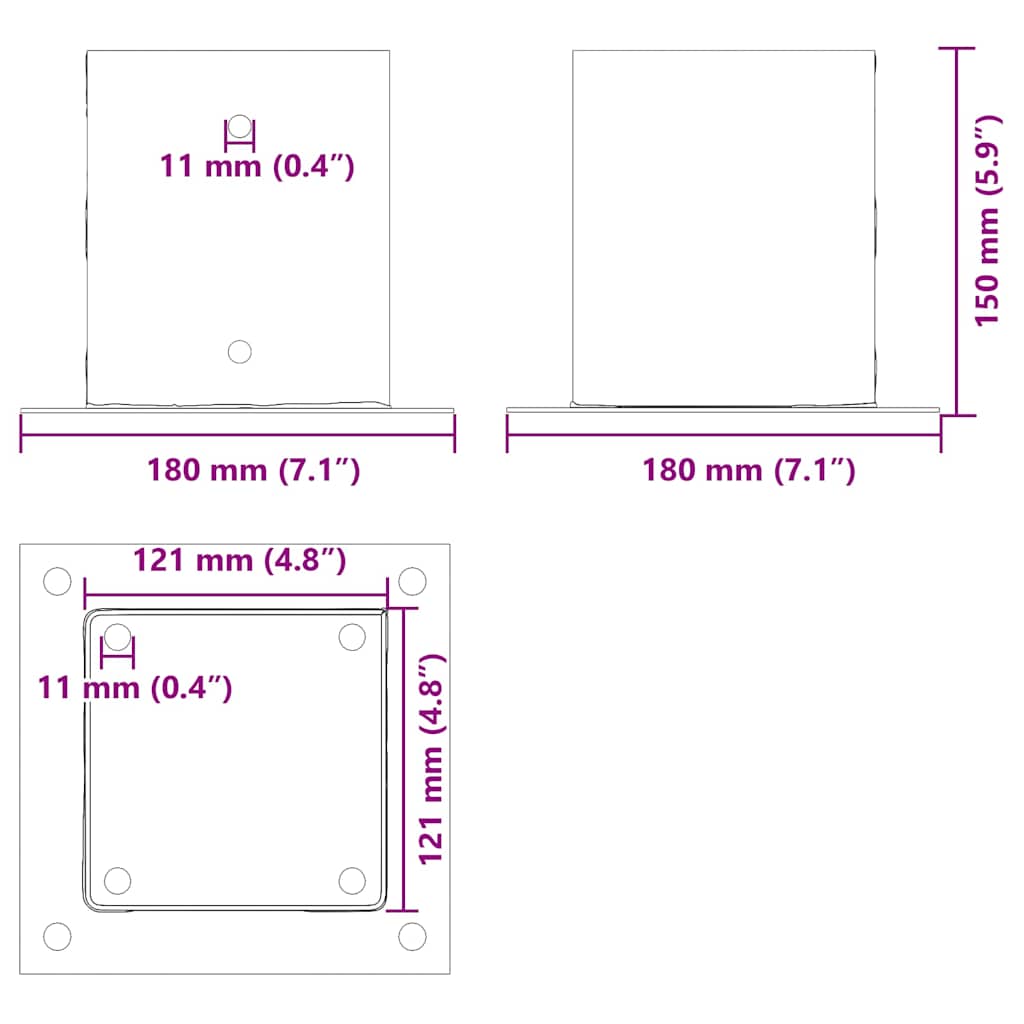 Stolpebunner firkantet 12 stk 121x121 mm pulverlakkert stål