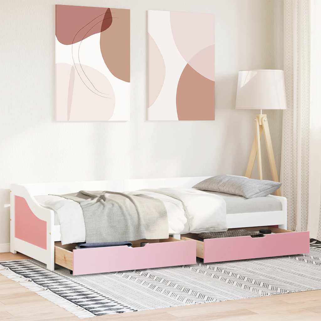 Dagseng med 2 skuffer uten madrass IRUN hvit&rosa 90x200 cm