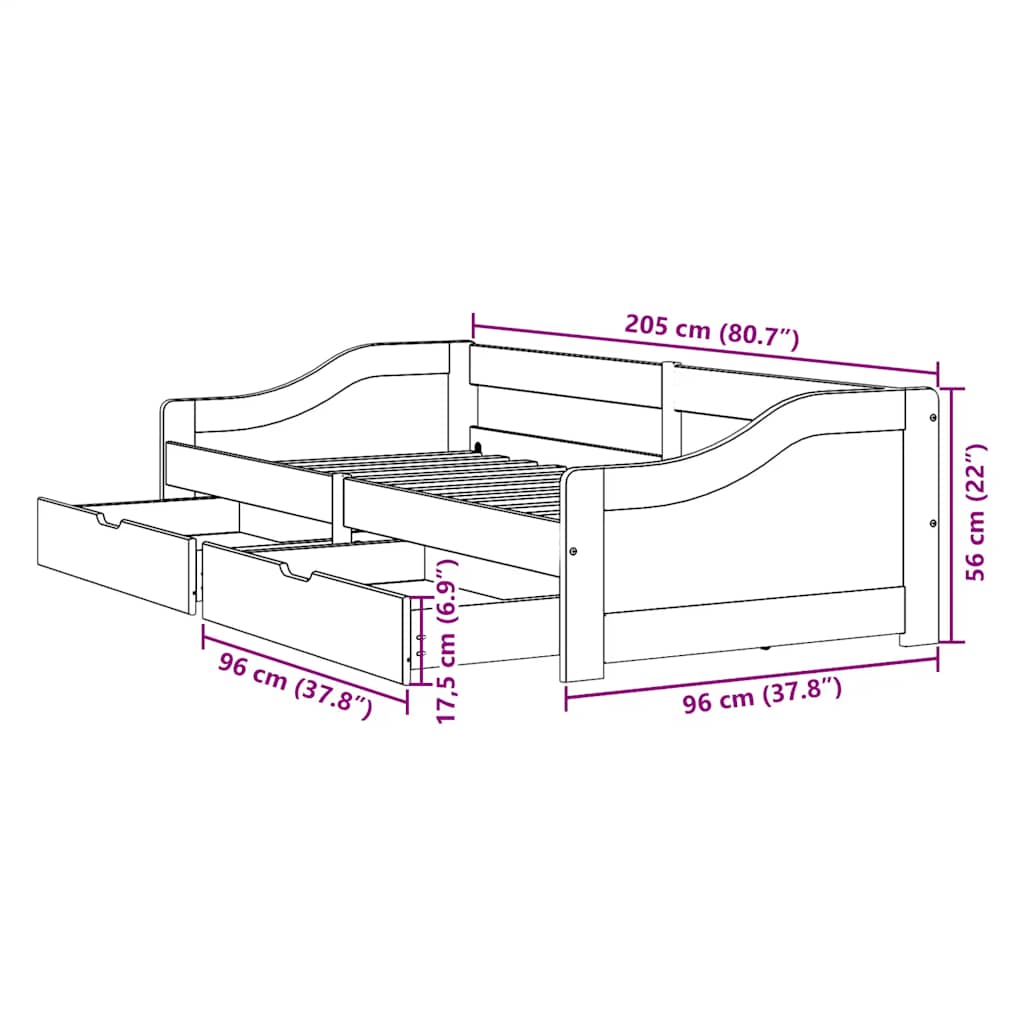 Dagseng med 2 skuffer uten madrass IRUN hvit&rosa 90x200 cm