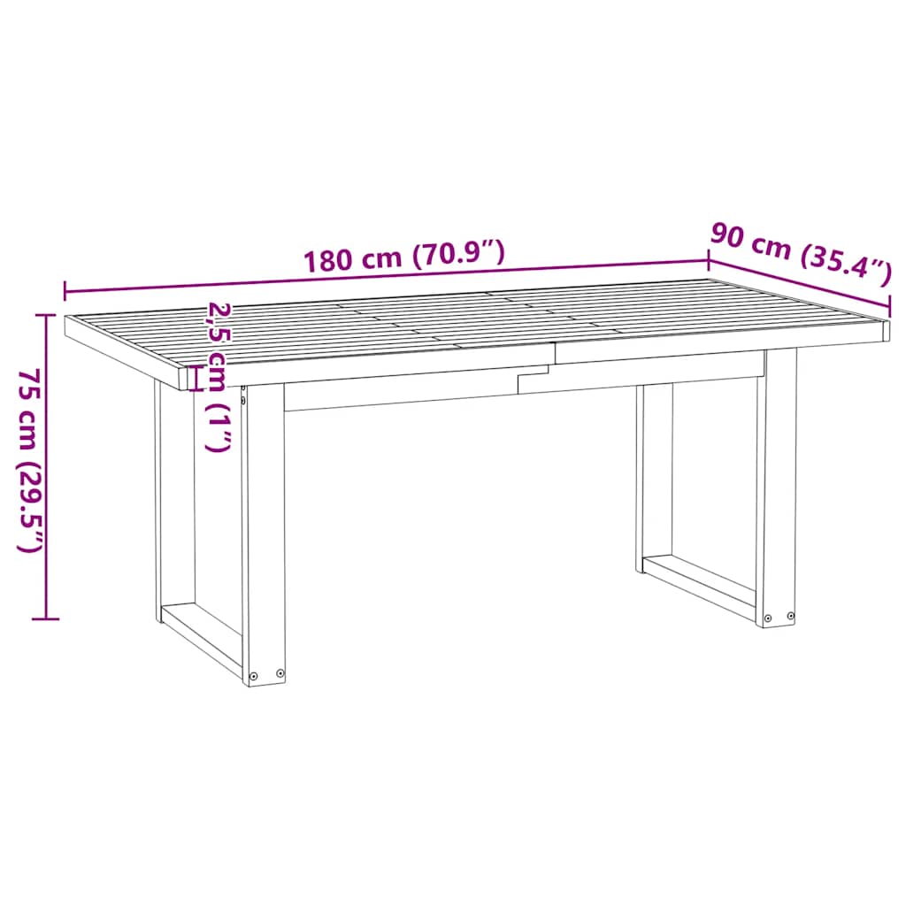 Spisebord NOAIN U-formede ben 180x90x75 cm heltre furu