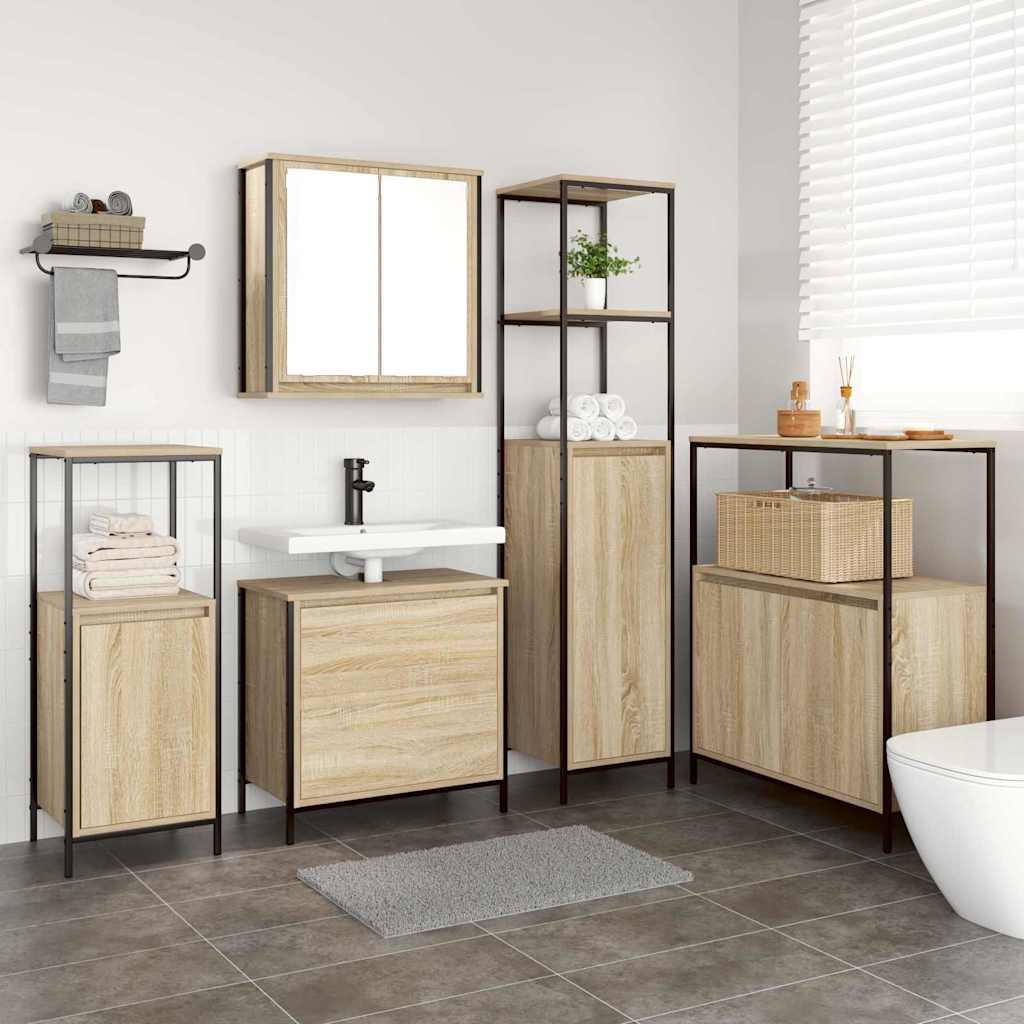 Baderomsinnredningssett med hylle 5 pcs Beige Konstruert tre