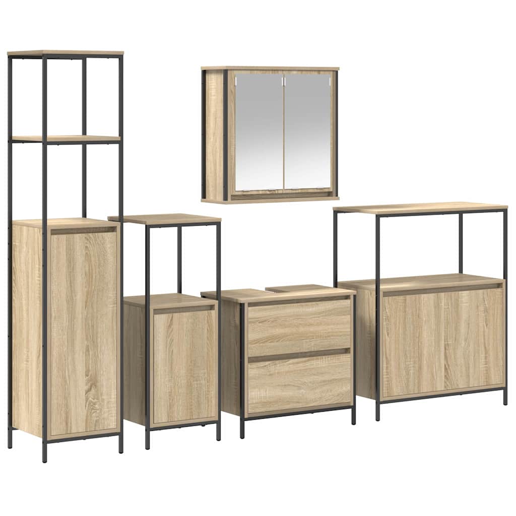Baderomsinnredningssett med hylle 5 pcs Beige Konstruert tre