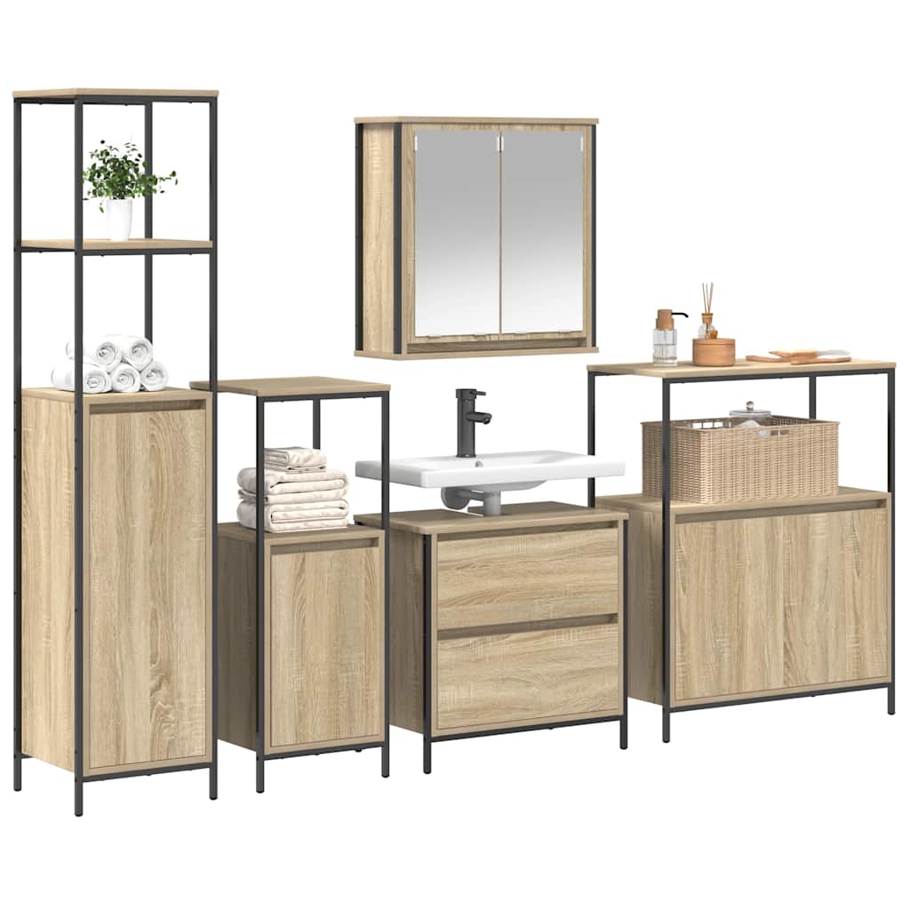 Baderomsinnredningssett med hylle 5 pcs Beige Konstruert tre