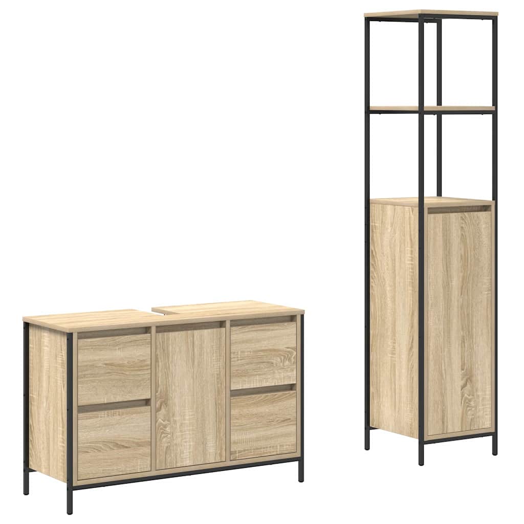 Baderomsinnredningssett med skuff 2 pcs Sonoma Eik og Svart
