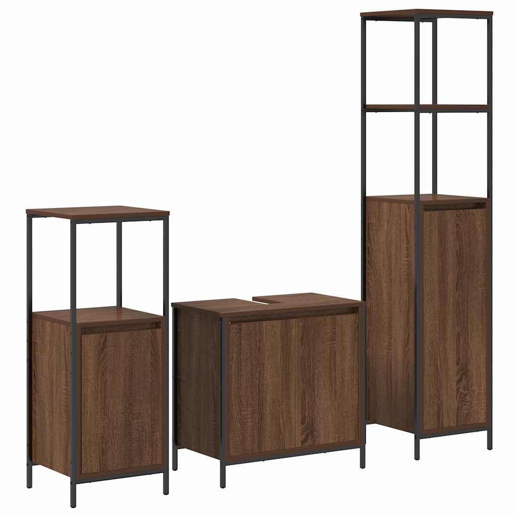 Baderomsinnredningssett med hylle 3 pcs Brun eik og svart