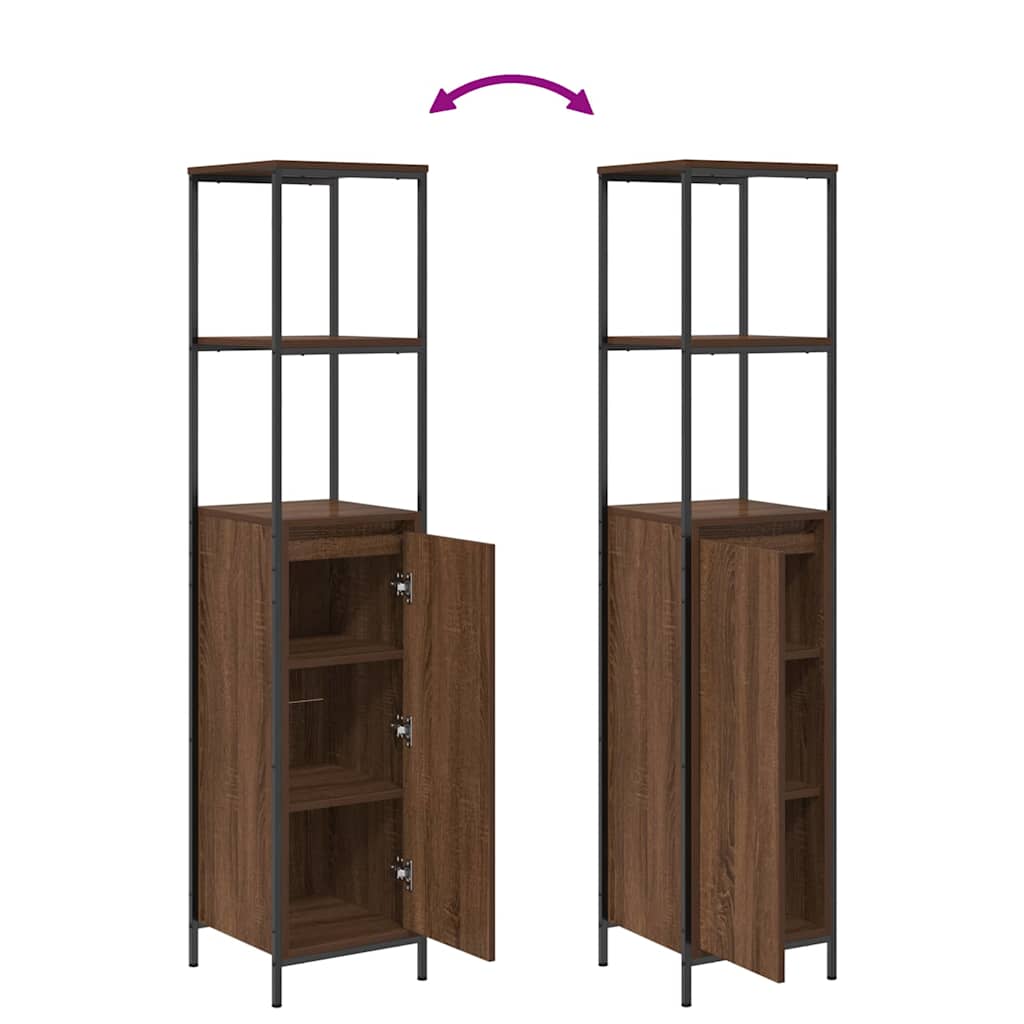 Baderomsinnredningssett med hylle 3 pcs Brun eik og svart
