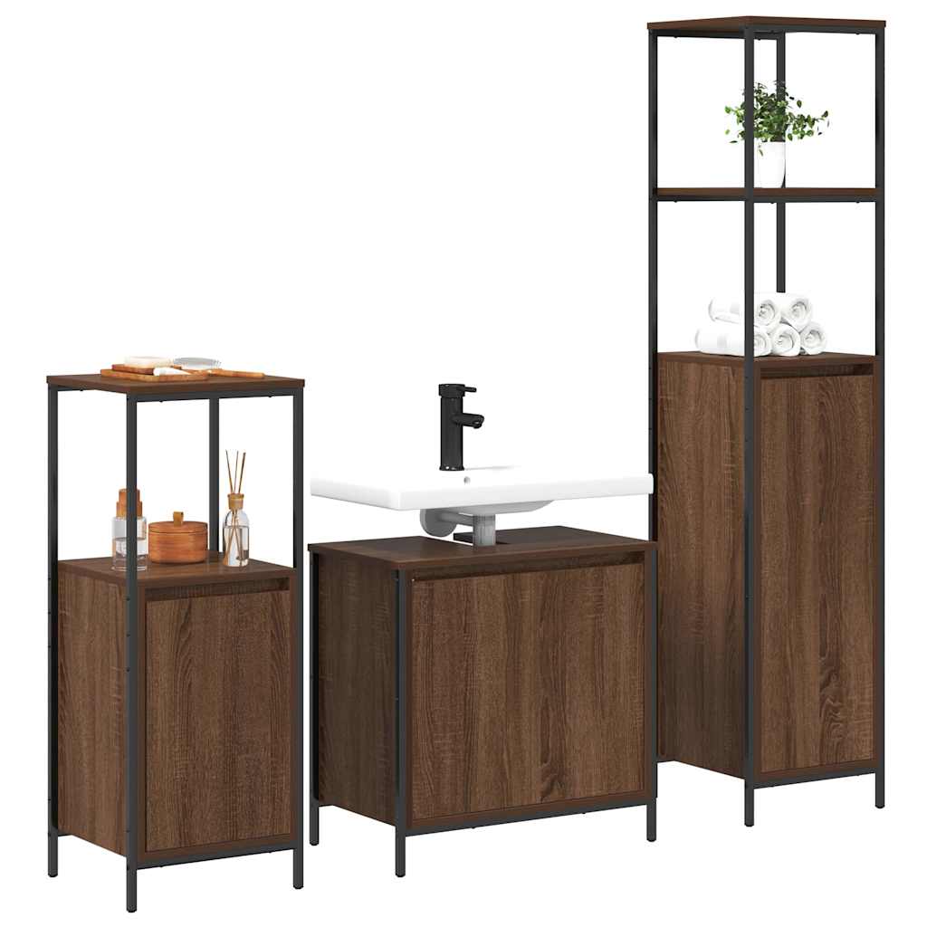 Baderomsinnredningssett med hylle 3 pcs Brun eik og svart