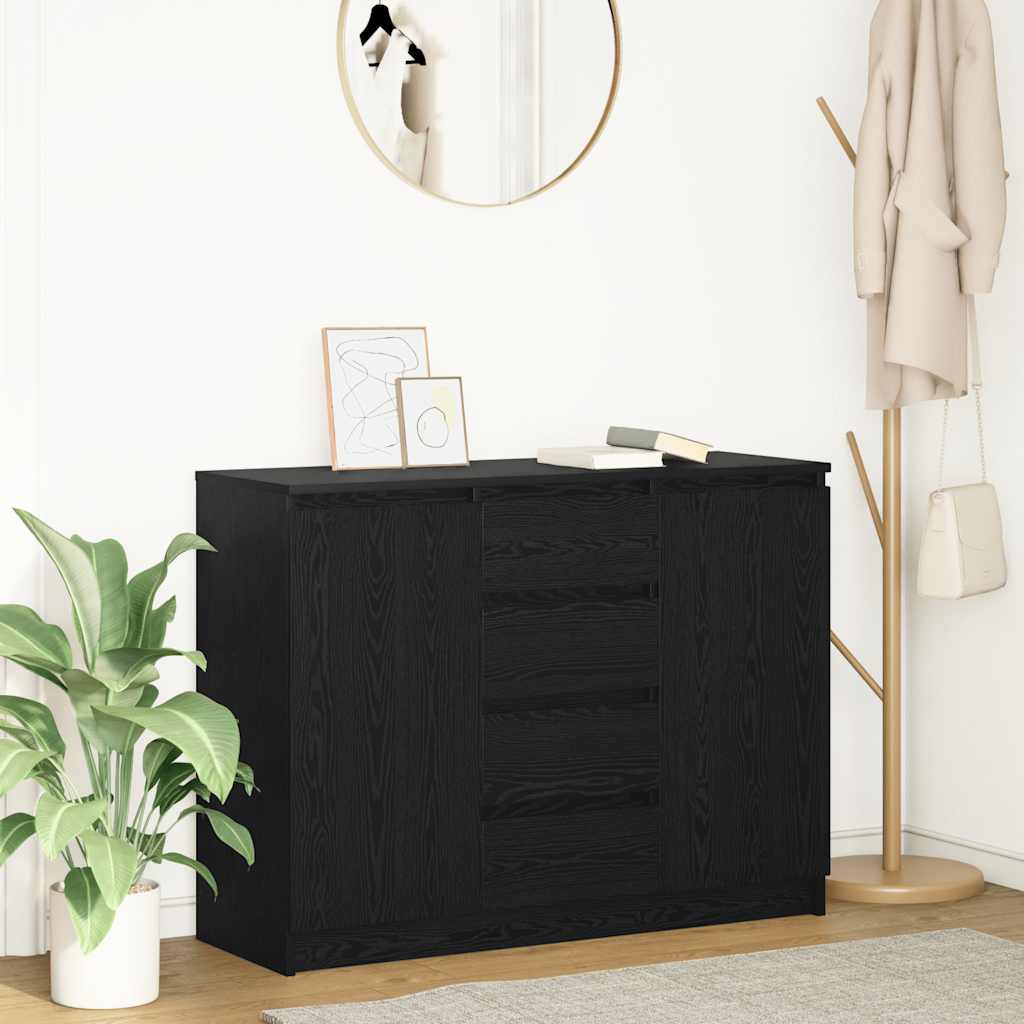 Skjenk med skuffer svart eik 100,5x35x76 cm konstruert tre vidaXL