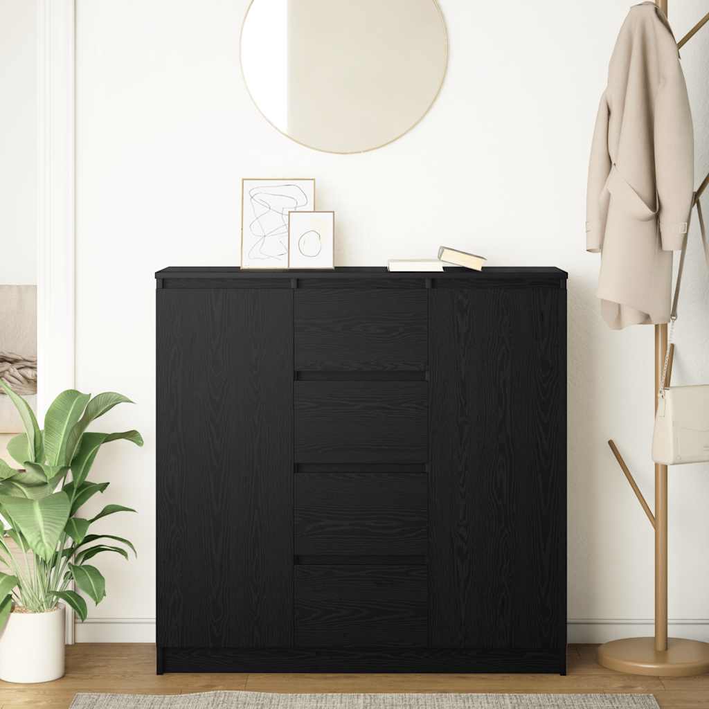 Skjenk med skuffer svart eik 100,5x35x98,5 cm konstruert tre