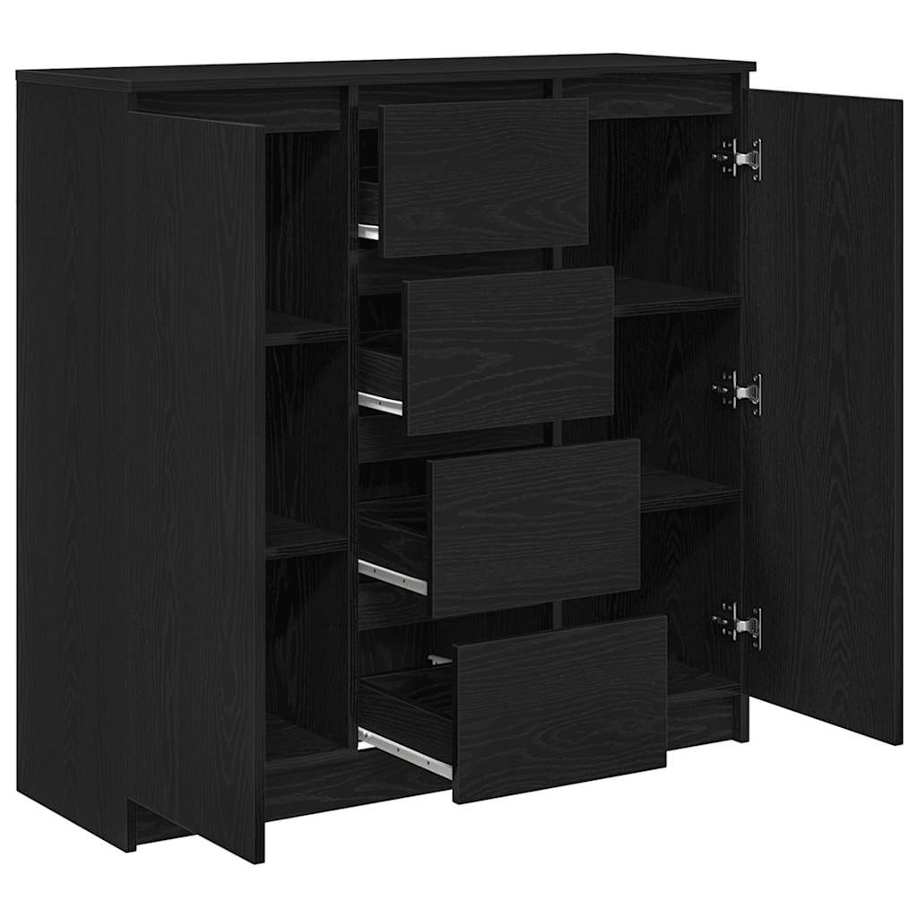 Skjenk med skuffer svart eik 100,5x35x98,5 cm konstruert tre