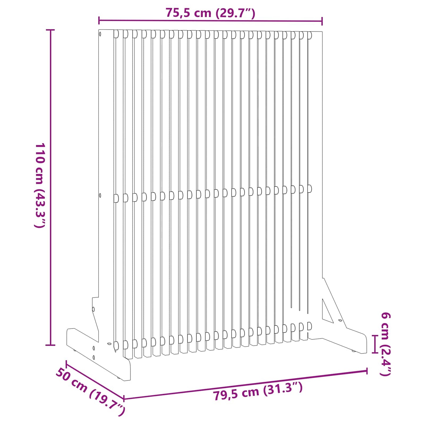 Personvernsvegg Brun 79.5 x 50 x 110 cm Massivt akasietre vidaXL