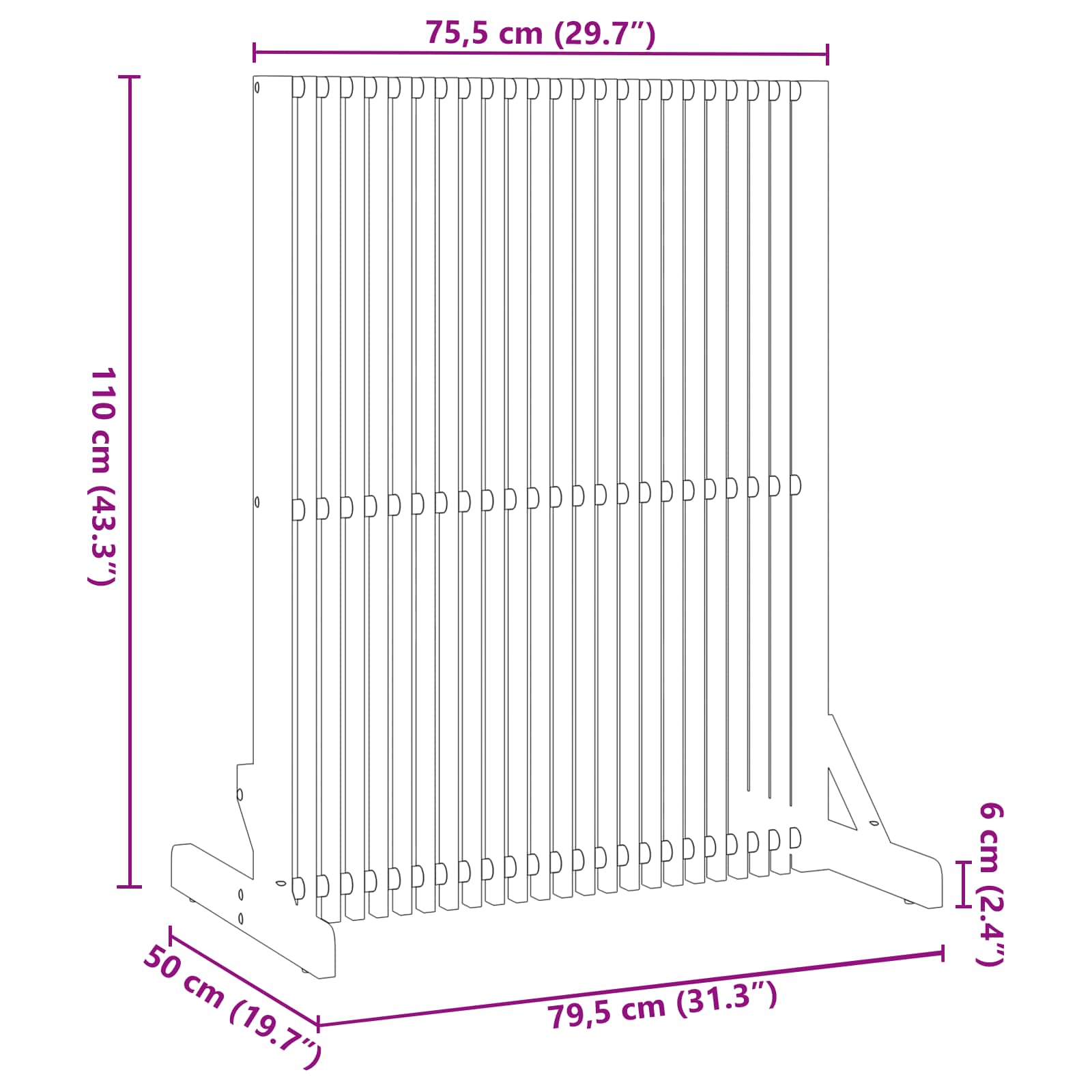 Personvernsvegg Brun 79.5 x 50 x 110 cm Massivt akasietre vidaXL