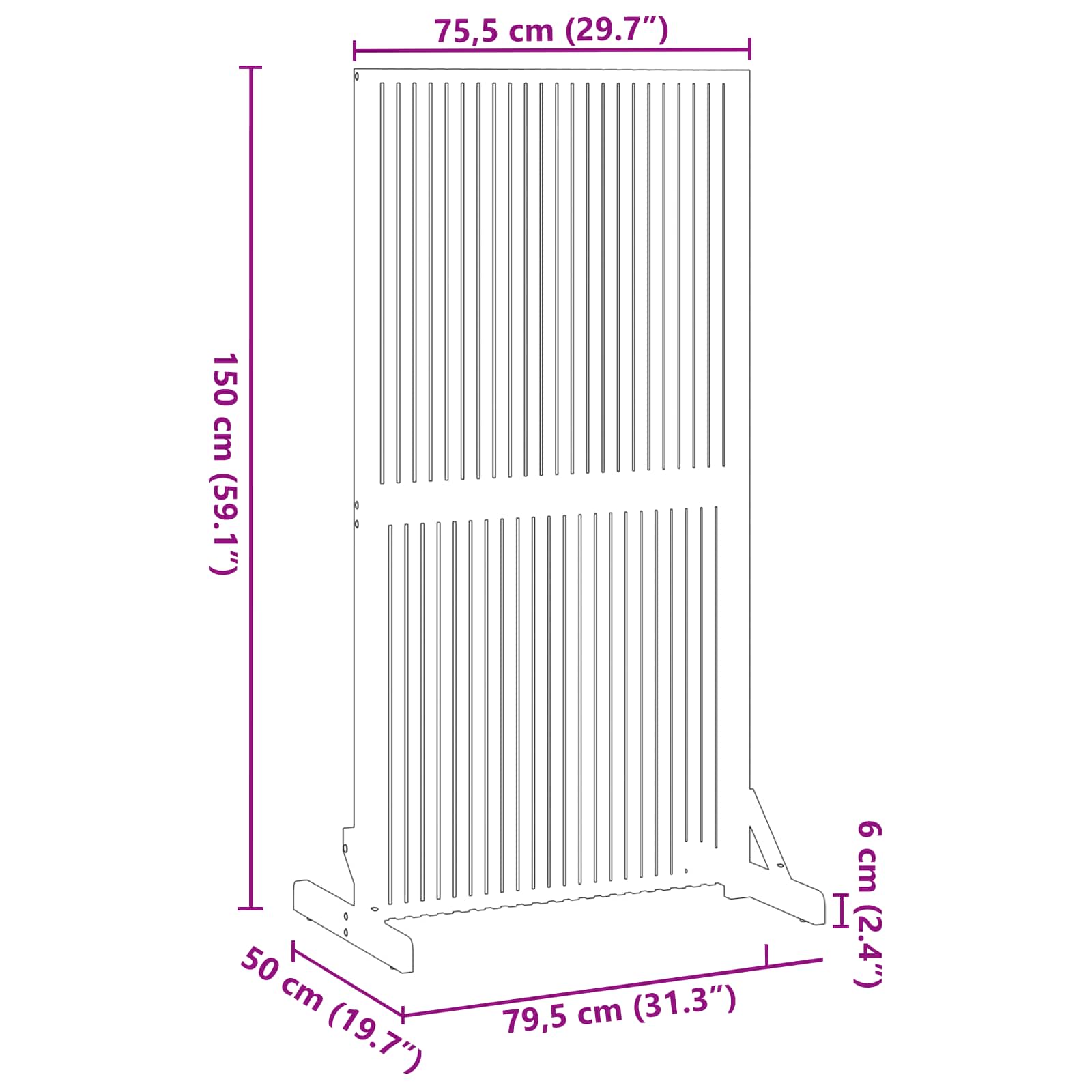 Personvernsvegg Brun 79.5 x 50 x 150 cm Massivt akasietre vidaXL