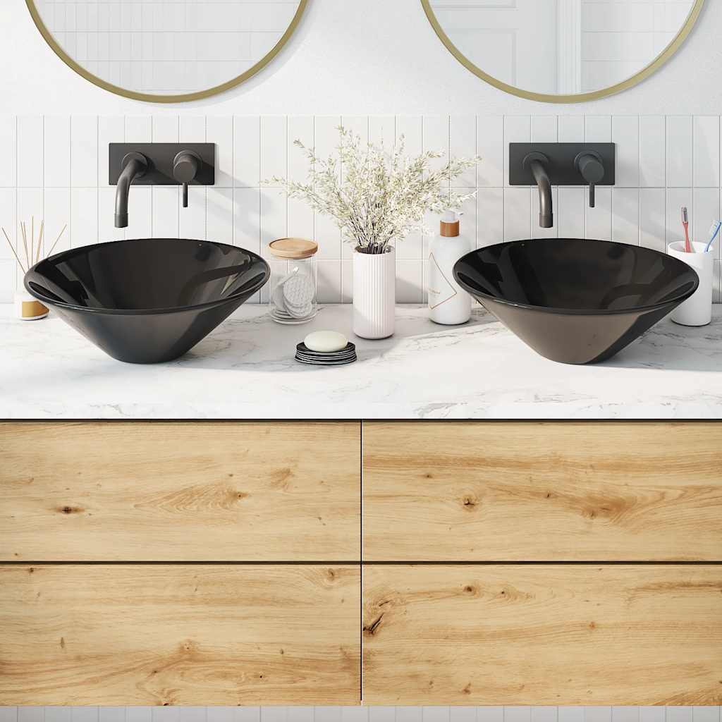 Servanter 2 stk glans svart Ø42x14 cm keramikk
