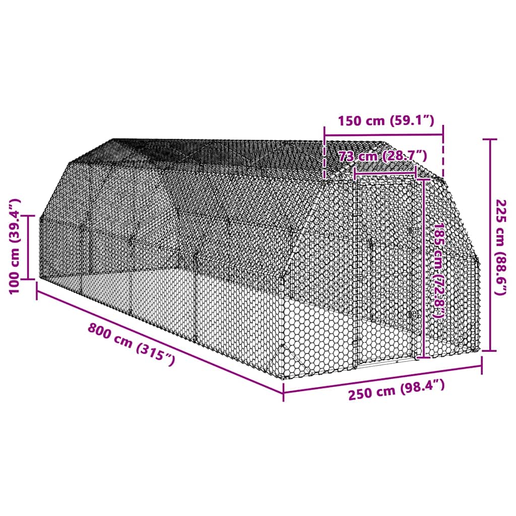 Kyllingløp 2,5x8x2,25 m galvanisert stål