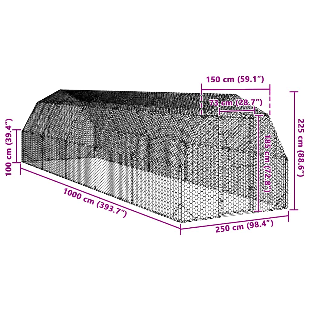 Kyllingløp 2,5x10x2,25 m galvanisert stål