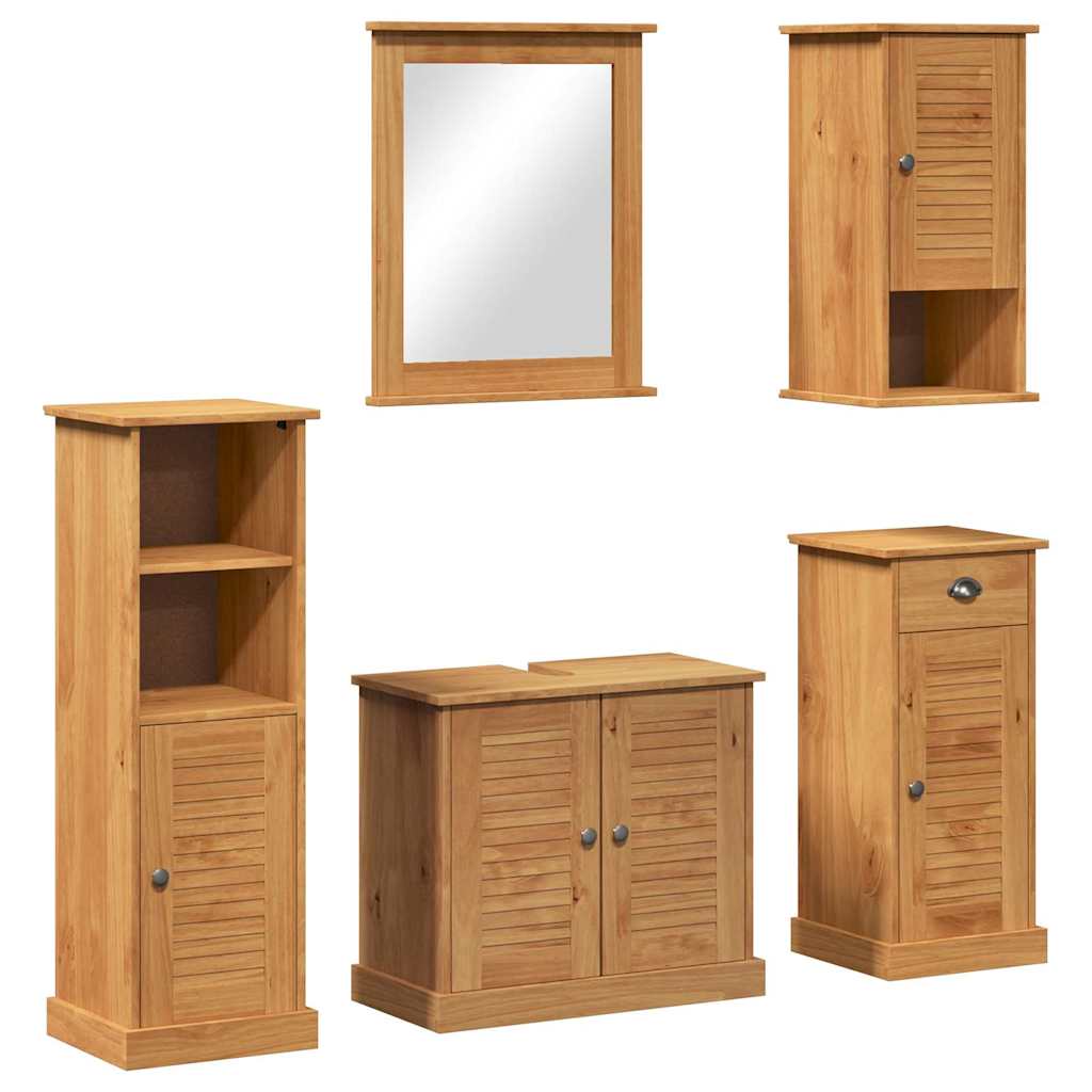 Baderomsinnredningssett 5 pcs honningbrun 37 x 34 x 110 cm