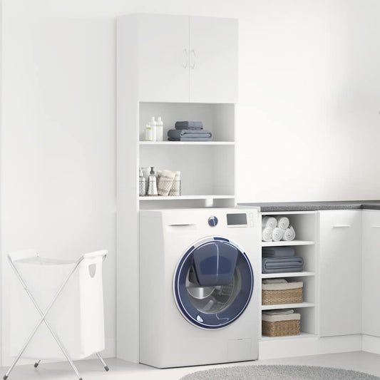 Vaskemaskinskap hvit 64x24x190 cm konstruert tre
