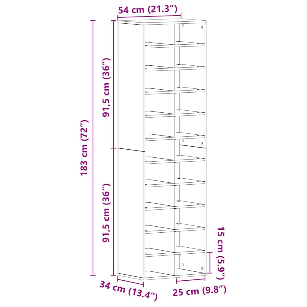 Skohylle artisan eik 54x34x183 cm konstruert tre