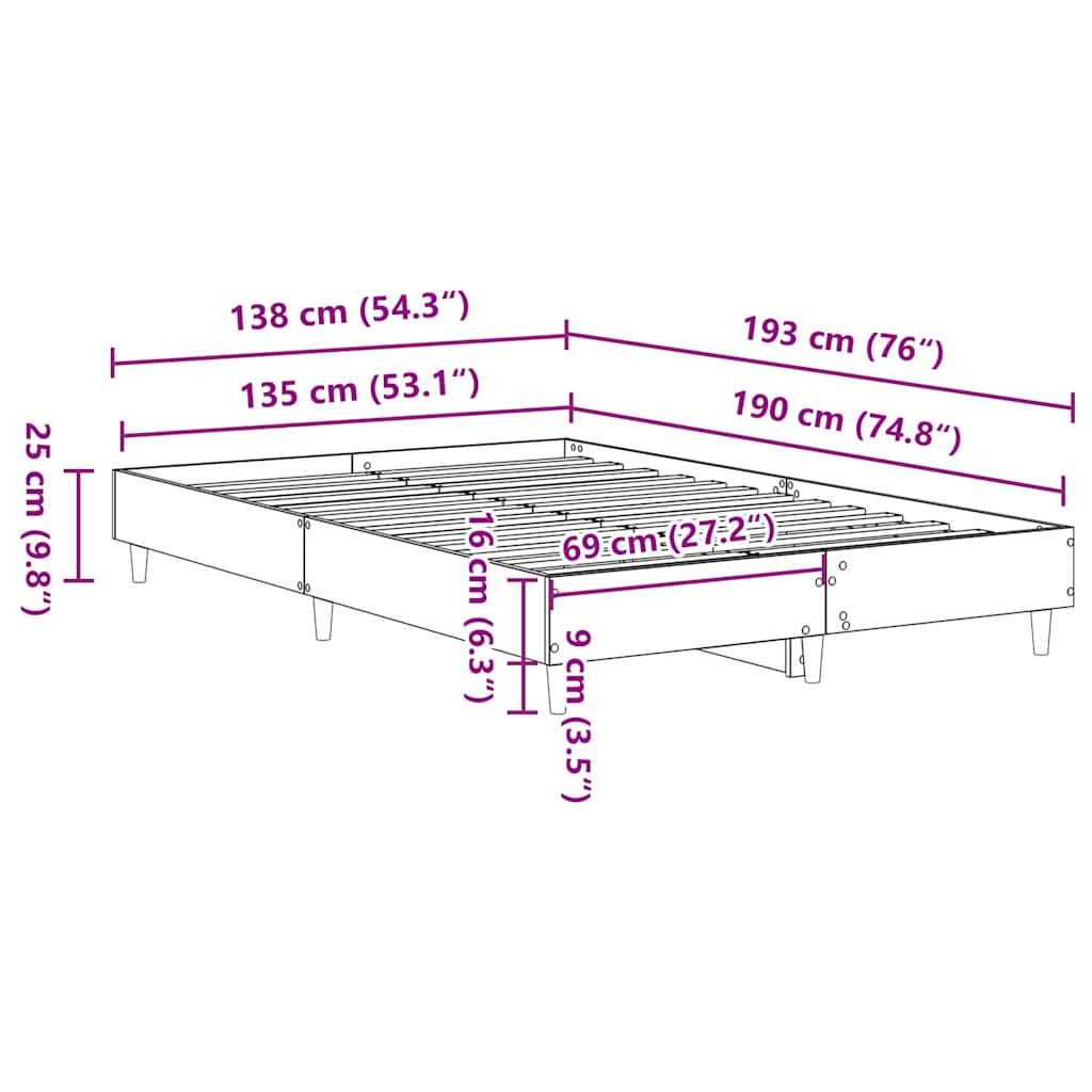 Sengeramme uten madrass svart 135x190 cm konstruert tre