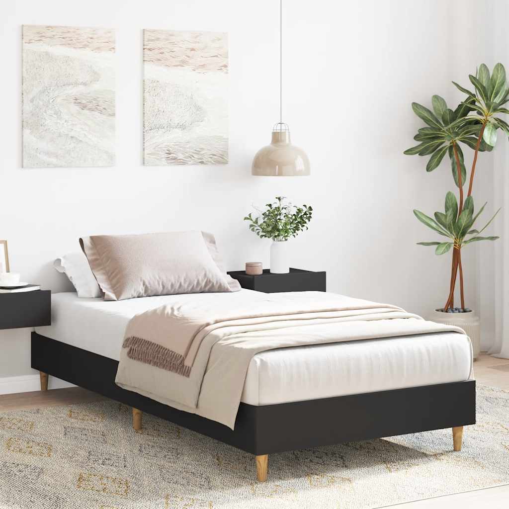 Sengeramme uten madrass svart 75x190 cm konstruert tre