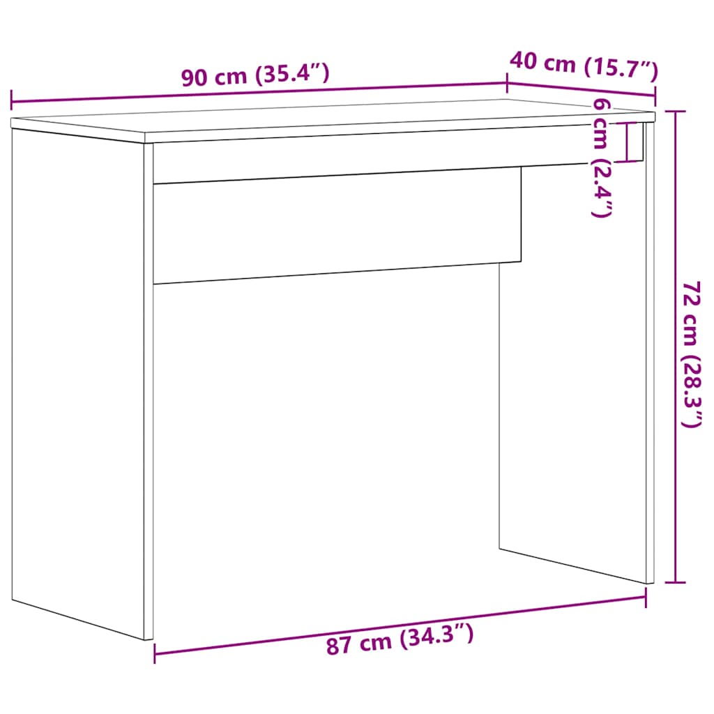 Skrivebord svart eik 90x40x72 cm konstruert tre