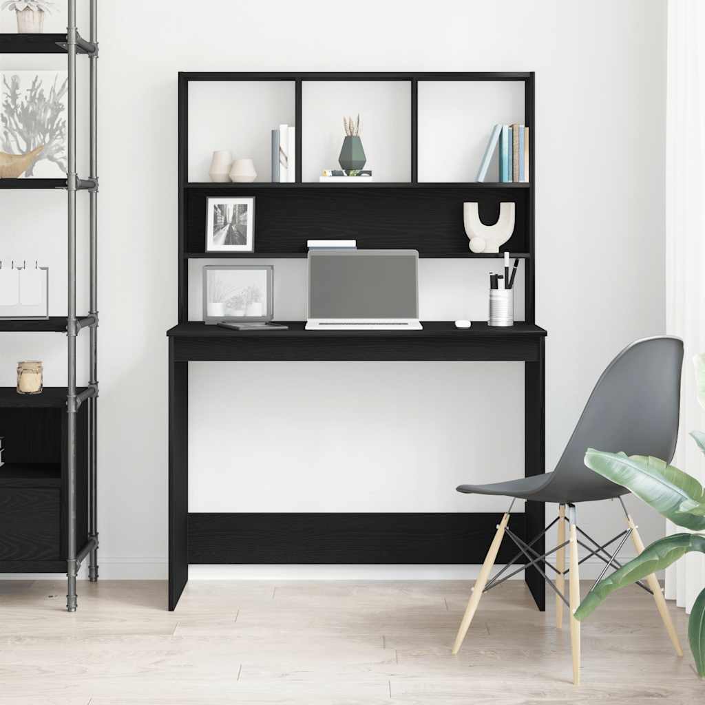 Skrivebord med hyller svart eik 102x45x148 cm konstruert tre