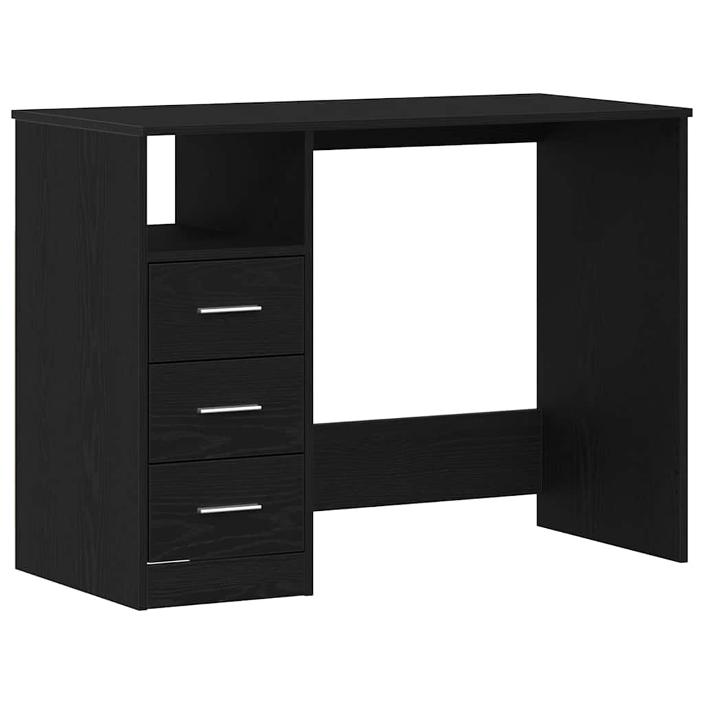 Skrivebord med skuffer svart eik 102x50x76 cm konstruert tre