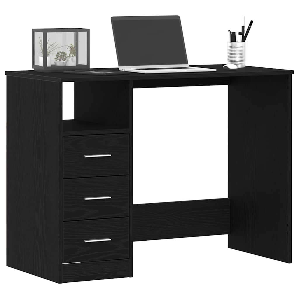 Skrivebord med skuffer svart eik 102x50x76 cm konstruert tre