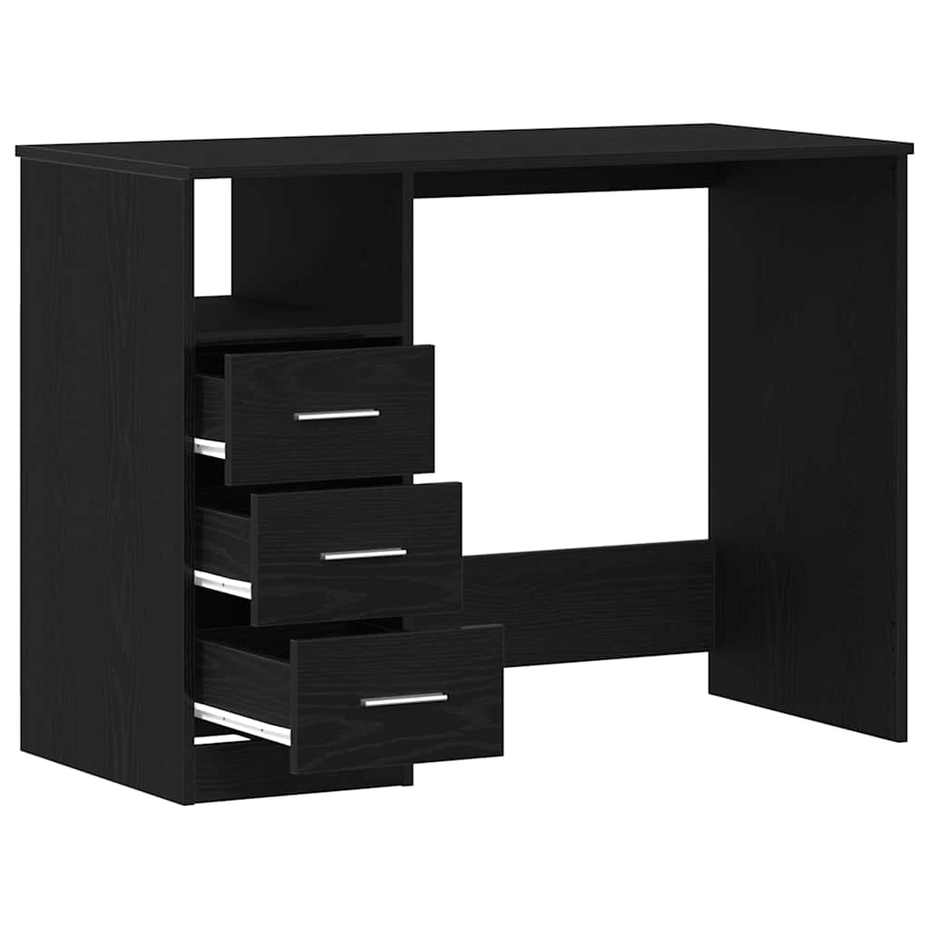 Skrivebord med skuffer svart eik 102x50x76 cm konstruert tre