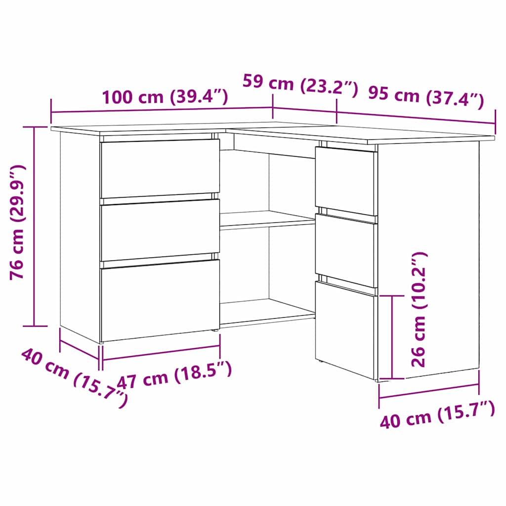 Skrivebord med skuff Svart Eik 145 x 100 x 76 cm Konstruert tre