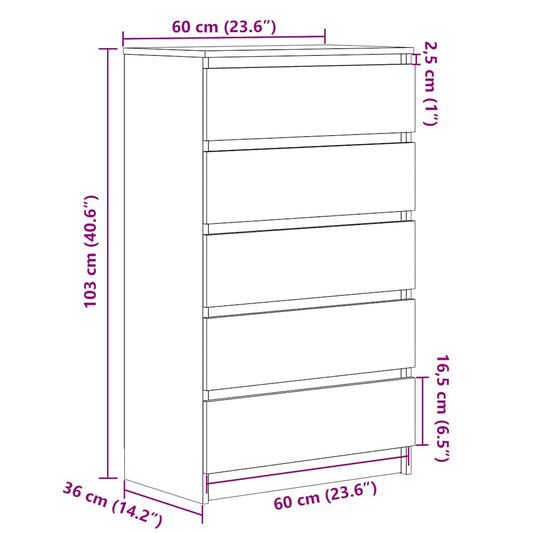 Kommode svart eik 60x36x103 cm konstruert tre