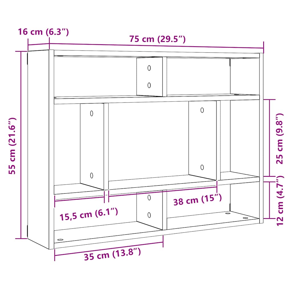 Vegghylle gammelt tre 75x16x55 cm konstruert tre