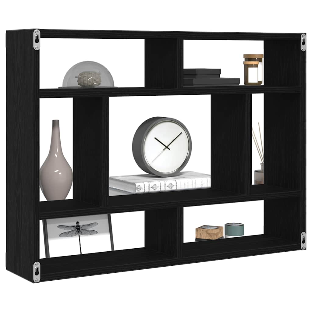Vegghylle svart eik 75x16x55 cm konstruert tre