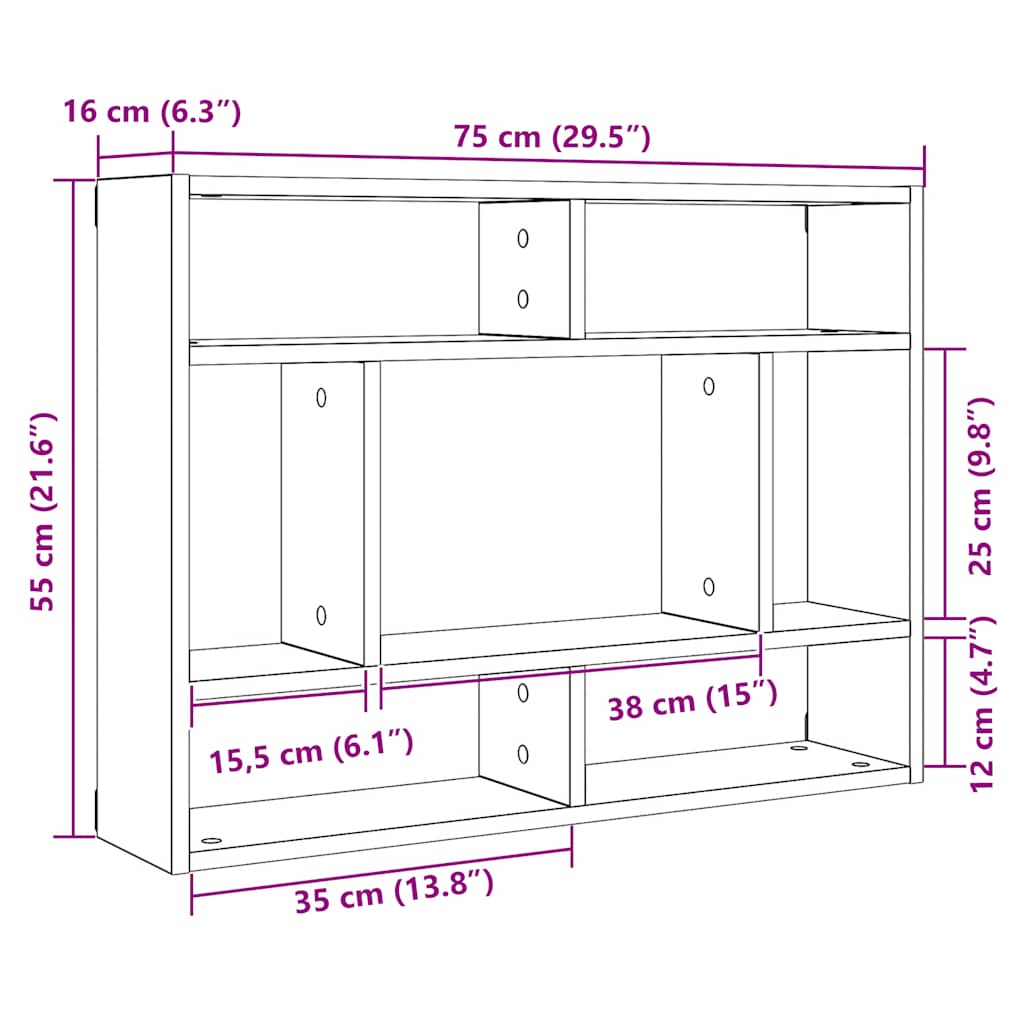 Vegghylle svart eik 75x16x55 cm konstruert tre
