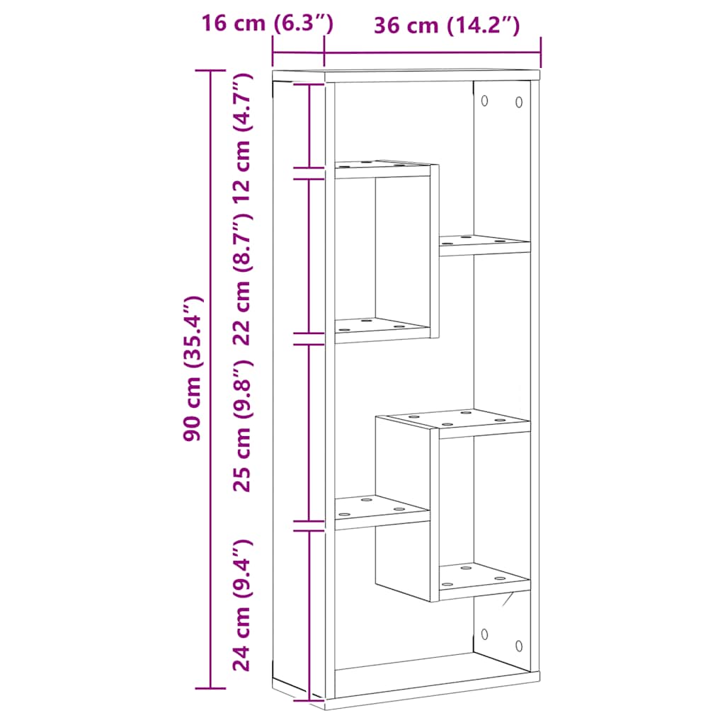 Vegghylle gammelt tre 36x16x90 cm konstruert tre