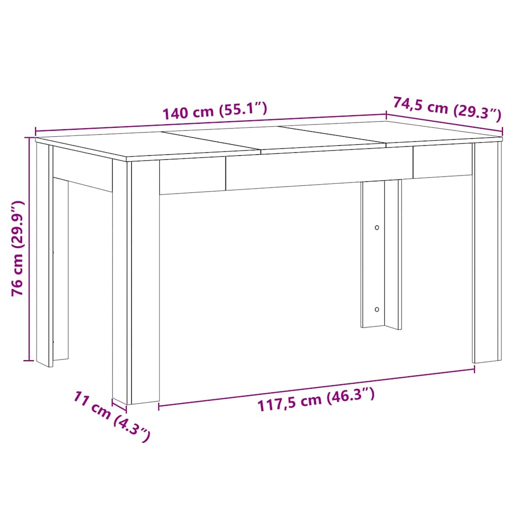 Spisebord Svart Eik 140 x 74,5 x 76 cm polyrotting vidaXL