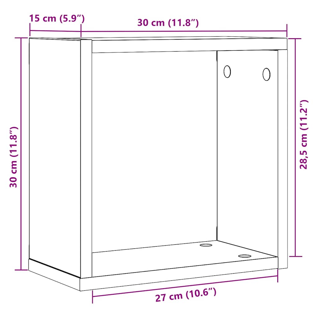 Vegghyller kube 2 stk svart eik 30x15x30 cm konstruert tre