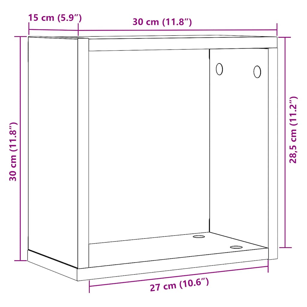 Vegghyller kube 4 stk svart eik 30x15x30 cm konstruert tre