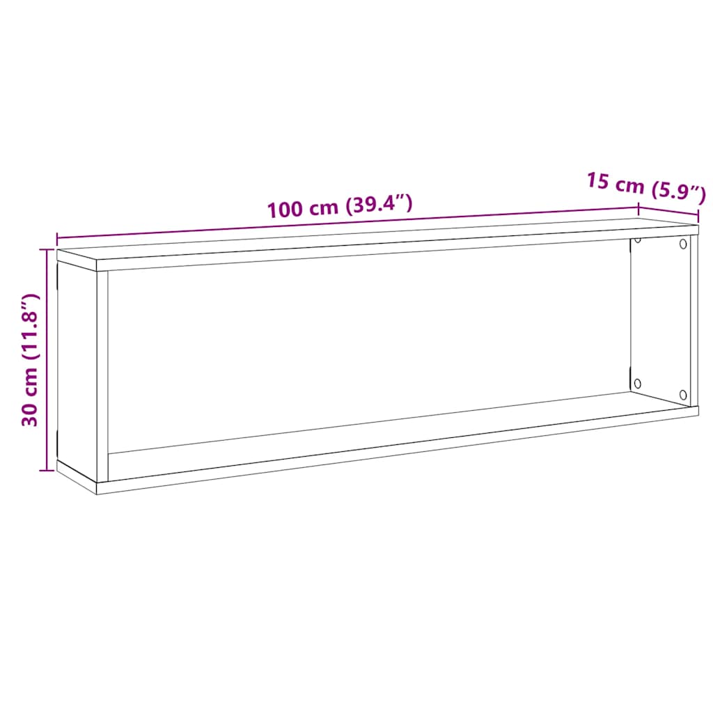 Vegghyller kube 4 stk svart eik 100x15x30 cm konstruert tre