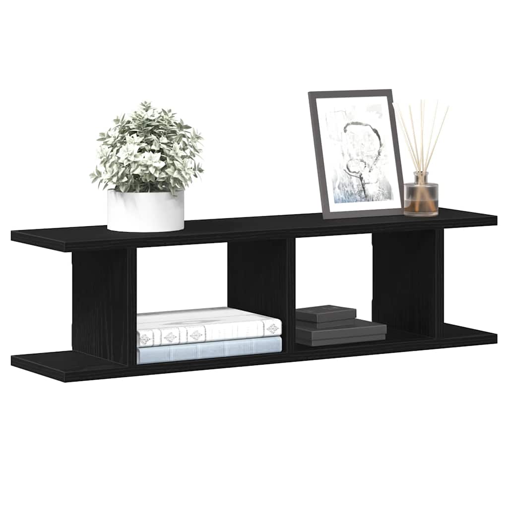 Vegghyller 2 stk svart eik 75x18x20 cm konstruert tre