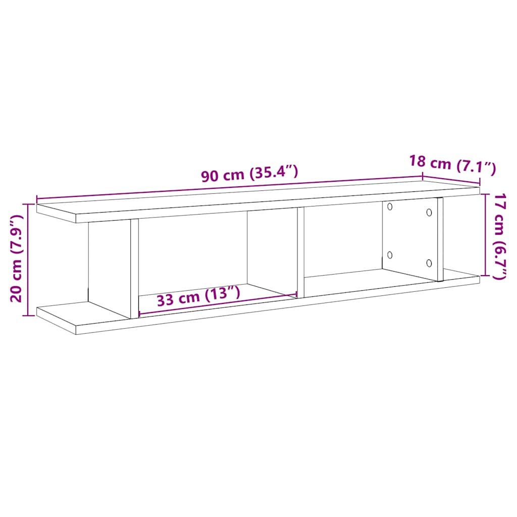 Vegghyller 2 stk svart eik 90x18x20 cm konstruert tre