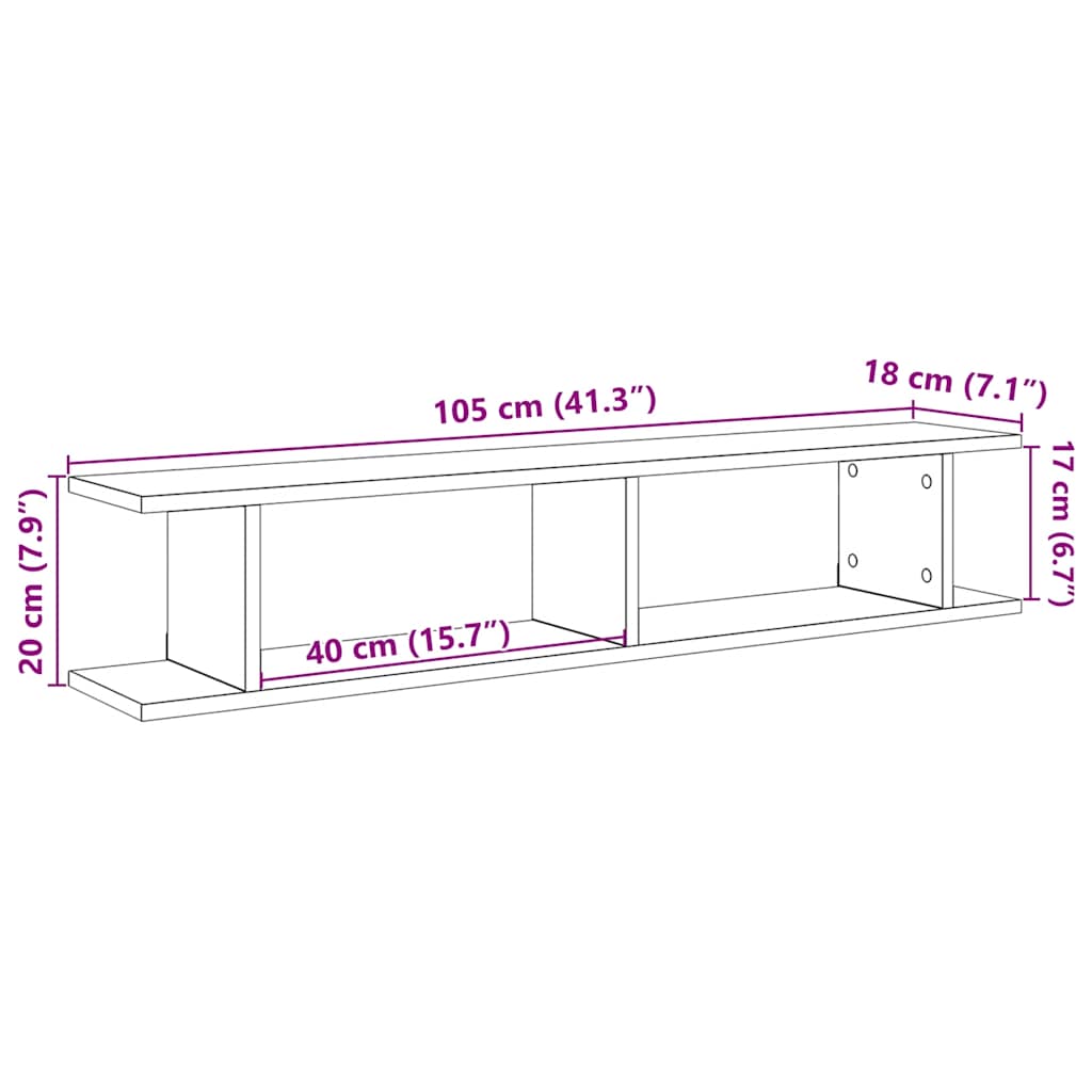 Vegghyller 2 stk svart eik 105x18x20 cm konstruert tre
