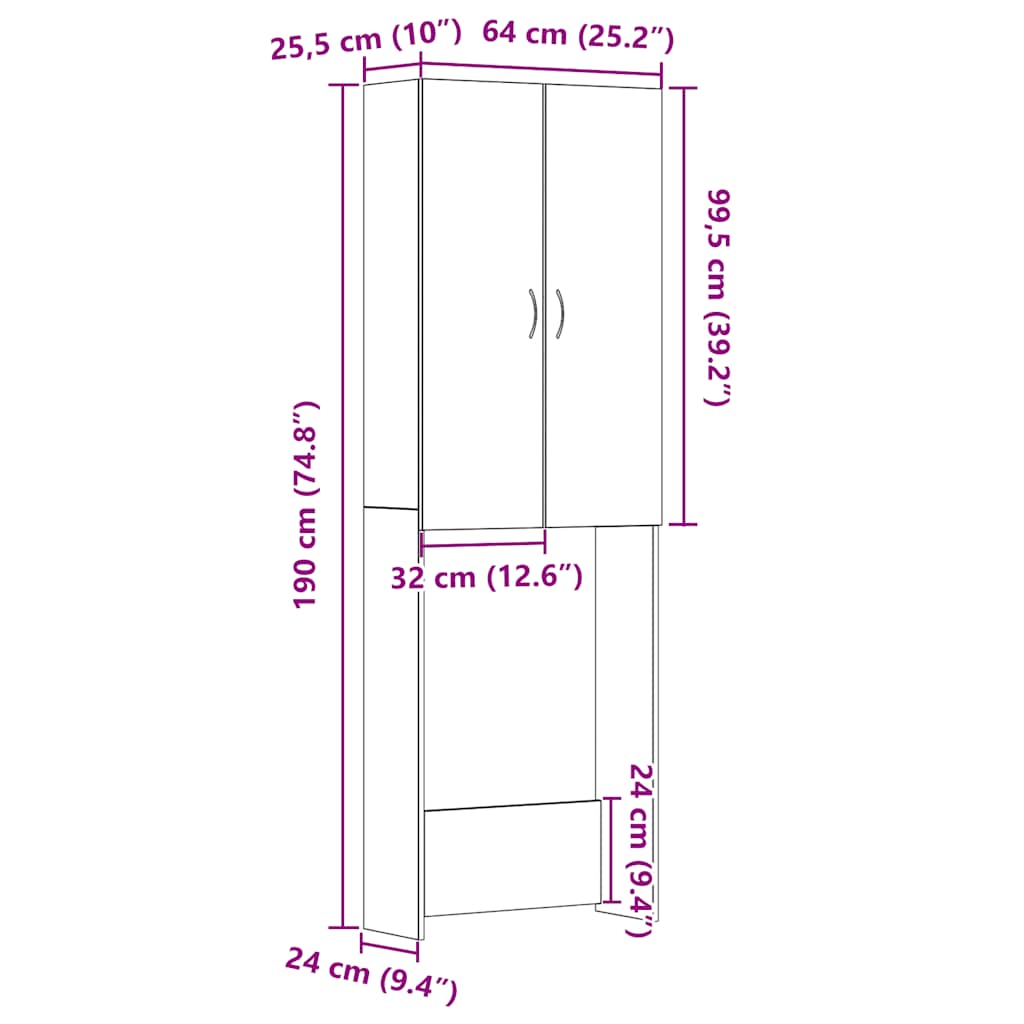 Vaskemaskinskap svart eik 64x25,5x190 cm